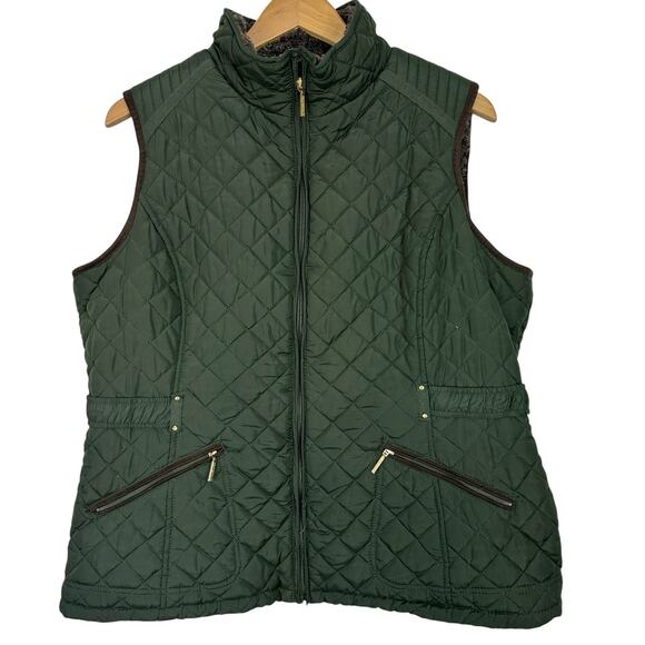 Weatherproof Vest Women XXL Olive Green Quilted Faux Fur Lined Full-Zip Classic - Picture 1 of 11